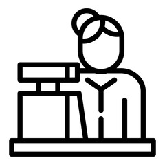 Woman cashier icon. Outline woman cashier vector icon for web design isolated on white background