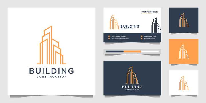 building design logos with line style. symbol for construction, apartment and architect. premium logo design and business cards.