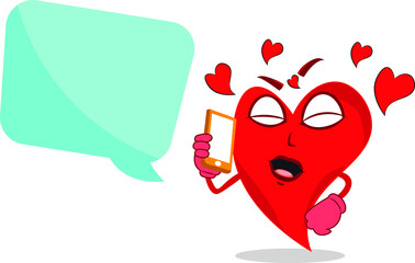 super cool happy funny heart lovely character talking over phone speech bubble