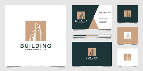 Building logo design with modern concept. city building construction abstract for logo design inspiration. logo design and business card Premium Vector