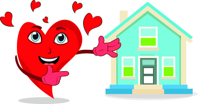 super cool funny heart lovely character pointing house