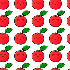 Seamless pattern with cute apples. Vector illustration.