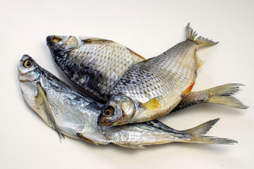 dried fish isolated on a white background.