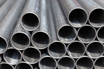 Close - up Stack of construction metal pipes