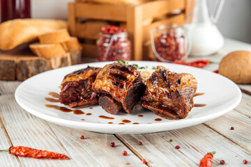 Gourmet beef stewed ribs with pearl barley risotto
