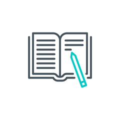 User's Manual book outline flat icon. Single high quality outline logo for web design or mobile app. Thin line sign design logo guide book. Black and blue icon pictogram isolated on white background