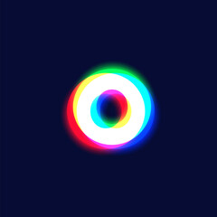 Realistic chromatic aberration character 'O' from a fontset, vector illustration
