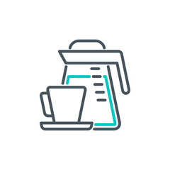 teapot with coffee and mug outline flat icon. Single high quality outline logo symbol for web design mobile app. Thin line sign design logo. Black and blue icon pictogram isolated on white background