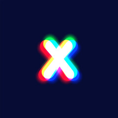 Realistic chromatic aberration character 'X' from a fontset, vector illustration