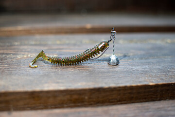 Silicone fishing lure close-up.