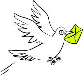 Pigeon flying with an envelope 