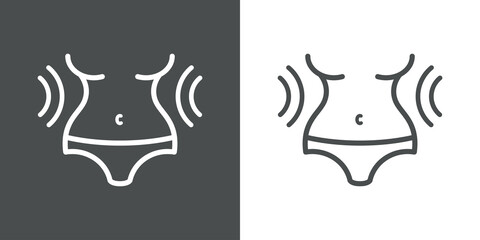 Concepto perder peso. Icono plano lineal cintura de mujer con ondas en fondo gris y fondo blanco