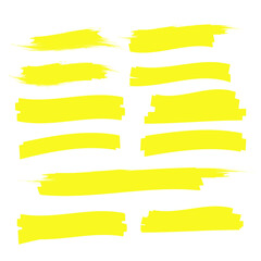 Vector yellow highlighter brush lines. Brush pen underline. Yellow watercolor hand drawn highlight