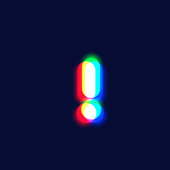 Realistic chromatic aberration character 'exclamation mark' from a fontset, vector illustration