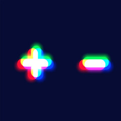 Fototapeta premium Realistic chromatic aberration character 'plus/minus' from a fontset, vector illustration
