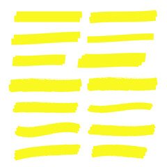 Yellow highlight marker lines. Highlighter strokes vector. Marker marks