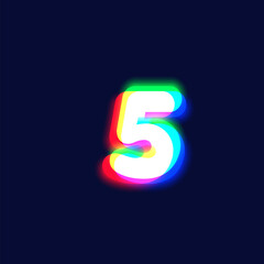 Realistic chromatic aberration character '5' from a fontset, vector illustration