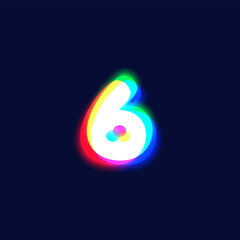 Realistic chromatic aberration character '6' from a fontset, vector illustration