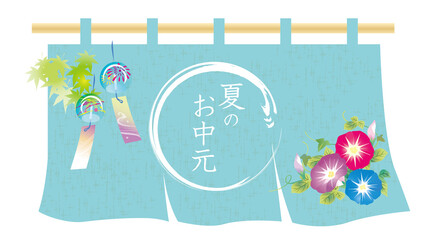 美しい和柄 縦 波 水白 朝顔 Wall Mural Wallpaper Murals ヨーグル