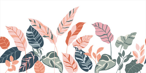 Tropical seamless background pattern vector. Fashionable exotic plants and leaves wallpaper. © TWINS DESIGN STUDIO