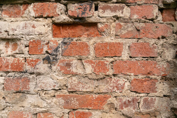 Texture of an old red brick wall, background