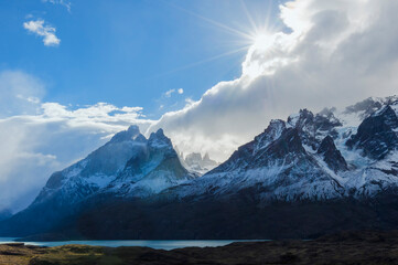 Cloud formations over Lago Nordenskjold, Torres del Paine National Park, Chilean Patagonia, Chile