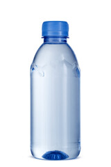 Small bottle of mineral water in plastic isolated on white