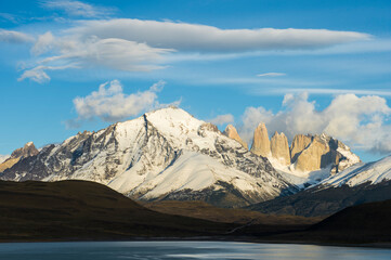 Cuernos del Paine and Amarga Lagoon, Torres del Paine National Park, Chilean Patagonia, Chile