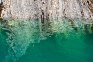 Marble Caves Sanctuary, Strange rock formations caused by water erosion, General Carrera Lake, Puerto Rio Tranquilo, Aysen Region, Patagonia, Chile