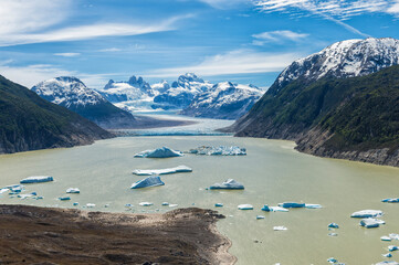 Glacial lake with small icebergs floating, Laguna San Rafael National Park, Aysen Region,...