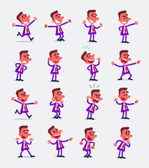 Cartoon character businessman in smart casual style. Set with different postures, attitudes and poses, doing different activities in isolated vector illustrations.
