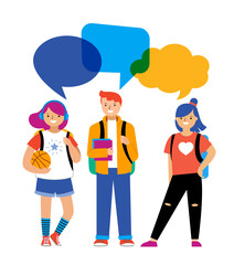 Back to school background, diversity concept for children - schoolboys and schoolgirls of different ethnicities standing together