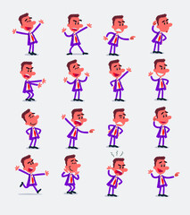 Fototapeta premium Cartoon character businessman in smart casual style. Set with different postures, attitudes and poses, doing different activities in isolated vector illustrations. 