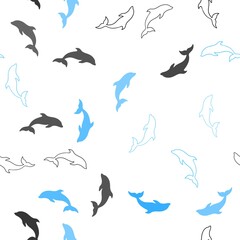 Light BLUE vector seamless background with dolphins. Natural illustration with sea dolphins. Natural design for wallpapers.