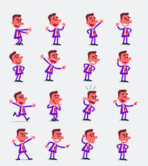 Naklejka premium Cartoon character businessman in smart casual style. Set with different postures, attitudes and poses, doing different activities in isolated vector illustrations. 