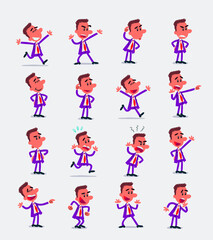 Naklejka premium Cartoon character businessman in smart casual style. Set with different postures, attitudes and poses, doing different activities in isolated vector illustrations. 