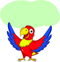 happy young smart colorful parrot giving speech blank empty space bubble