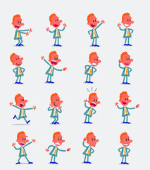 Naklejka premium Cartoon character businessman in smart casual style. Set with different postures, attitudes and poses, doing different activities in isolated vector illustrations. 
