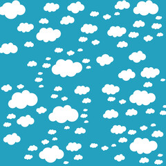 White cartoon clouds set isolated on blue background. Collection of different clouds for web site, background template, wallpaper and sky design. Creative modern concept. Clouds vector illustration