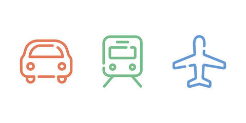 飛行機、車、電車のアイコンのセット／乗り物／交通機関／シルエット