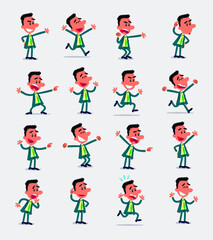 Cartoon character businessman in smart casual style. Set with different postures, attitudes and poses, doing different activities in isolated vector illustrations.
