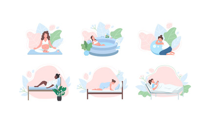 Pregnant woman flat color vector faceless character set