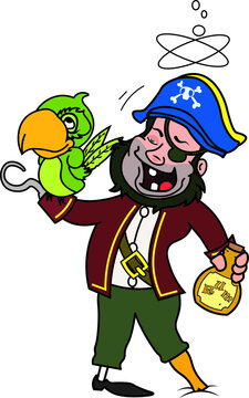 fun cartoon character pirate drinking unbalanced walking