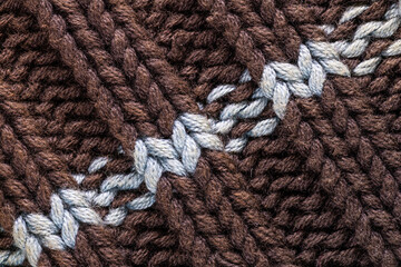 Brown knitting wool with white stripe texture background.