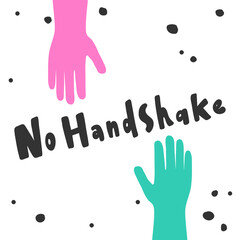 Obraz premium No handshake. Covid-19 Sticker for social media content. Vector hand drawn illustration design. 