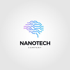 Fototapeta premium Abstract brain emblem, minimalistic logo with brain, neurons and their connections. Vetor Logo for development of artificial interconnection and nanotechnology technologies.