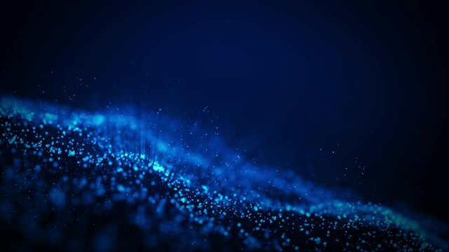 3d Animation with Colorful Grunge Particular Form Lines on Blue Background. Abstract Multicolor Motion Graphics Design on Digital Science Fiction or Mysterious Virtual Space Theme.