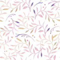 Seamless watercolor pattern. Leaves on a white background