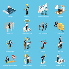 Fototapeta premium Soft Skills Isometric Concept Icon Set 