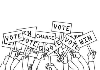 people hand holding banners audience election